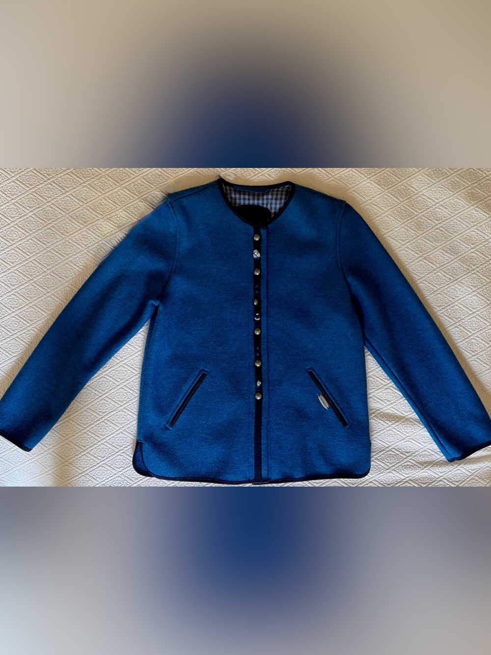 Giesswein Navy Blue Button-Front Wool Blend Jacket
